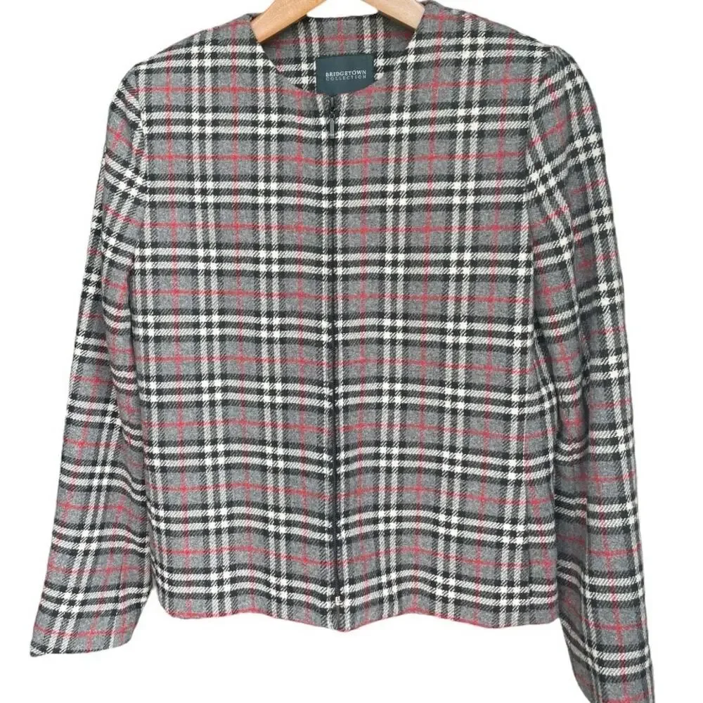 Bridgetown Collection Women's Wool Blend Plaid Full-Zip Jacket Blazer Size 6